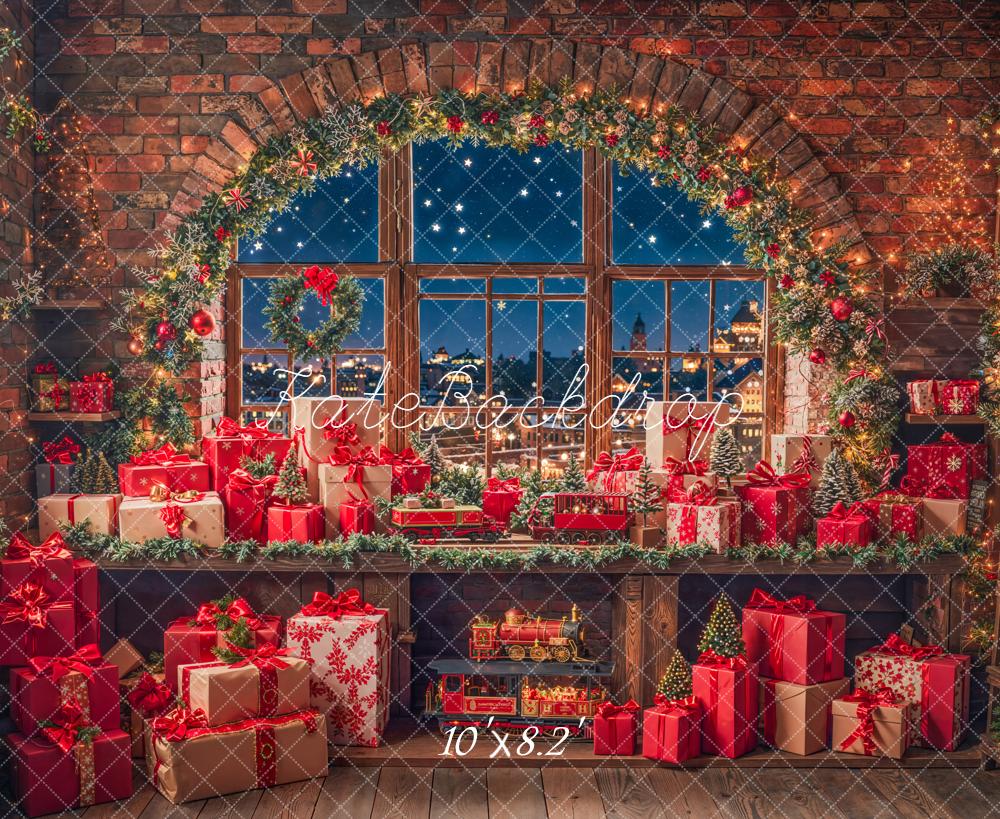Kate Christmas Gifts Garland Brick Window Backdrop Designed by Emetselch -UK