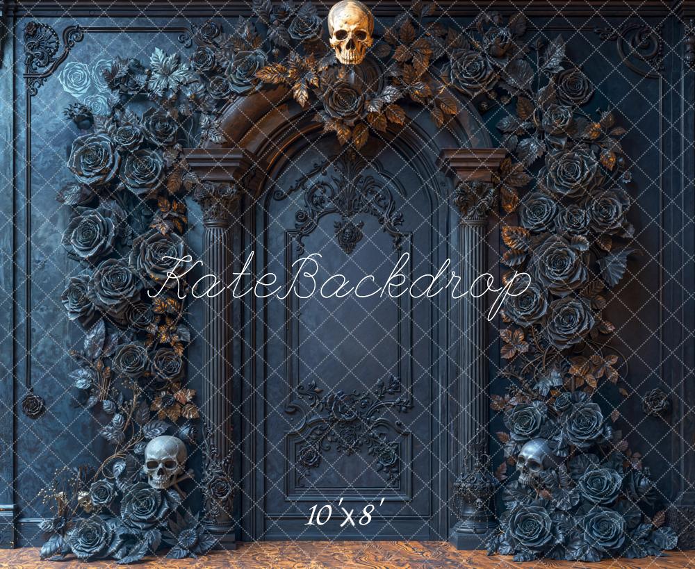 Kate Halloween Skull Roses Arch Dark Fleece Backdrop Designed by Emetselch -UK