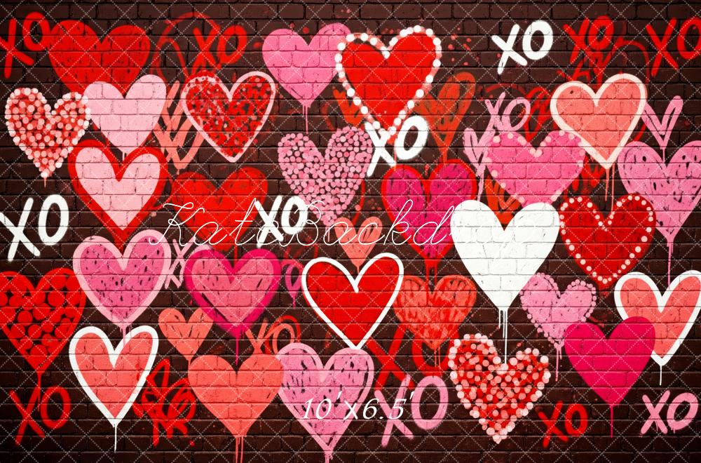 Kate Graffiti Hearts Brick Wall Valentine Backdrop Designed by Patty Robert