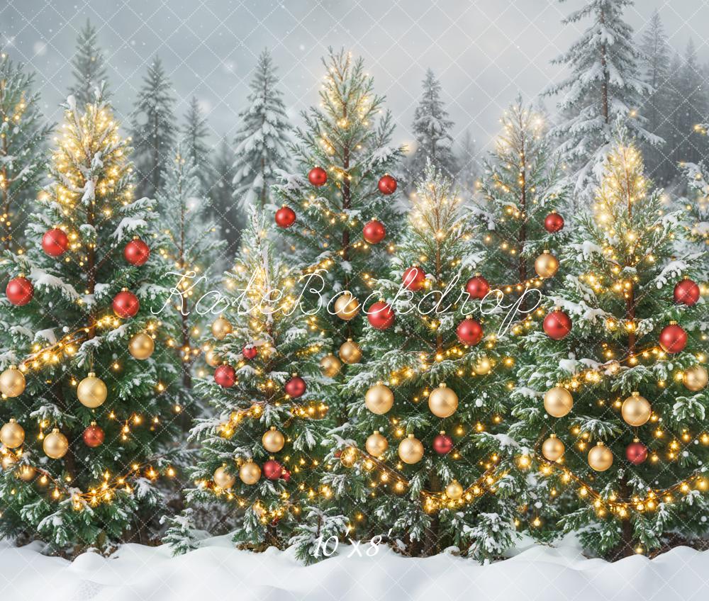 Kate Christmas Tree Snow Forest Fleece Backdrop Designed by Emetselch -UK