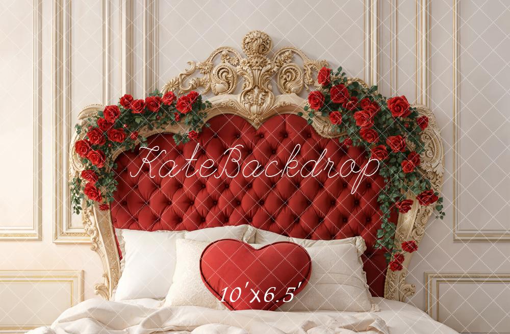 Kate Valentine Red Headboard Heart Pillow Roses Backdrop Designed by Emetselch