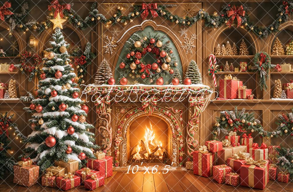 Kate Christmas Fireplace Tree Wreath Presents Backdrop Designed by Emetselch