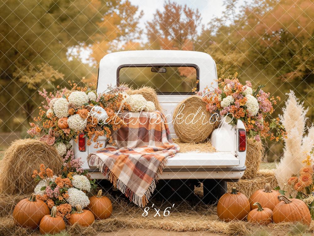 Kate Autumn Truck Hay Bale Pumpkins Backdrop Designed by Emetselch -UK