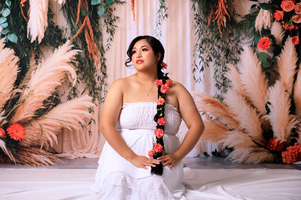 Kate Spring Boho Floral White Curtain Backdrop Designed by Emetselch -UK