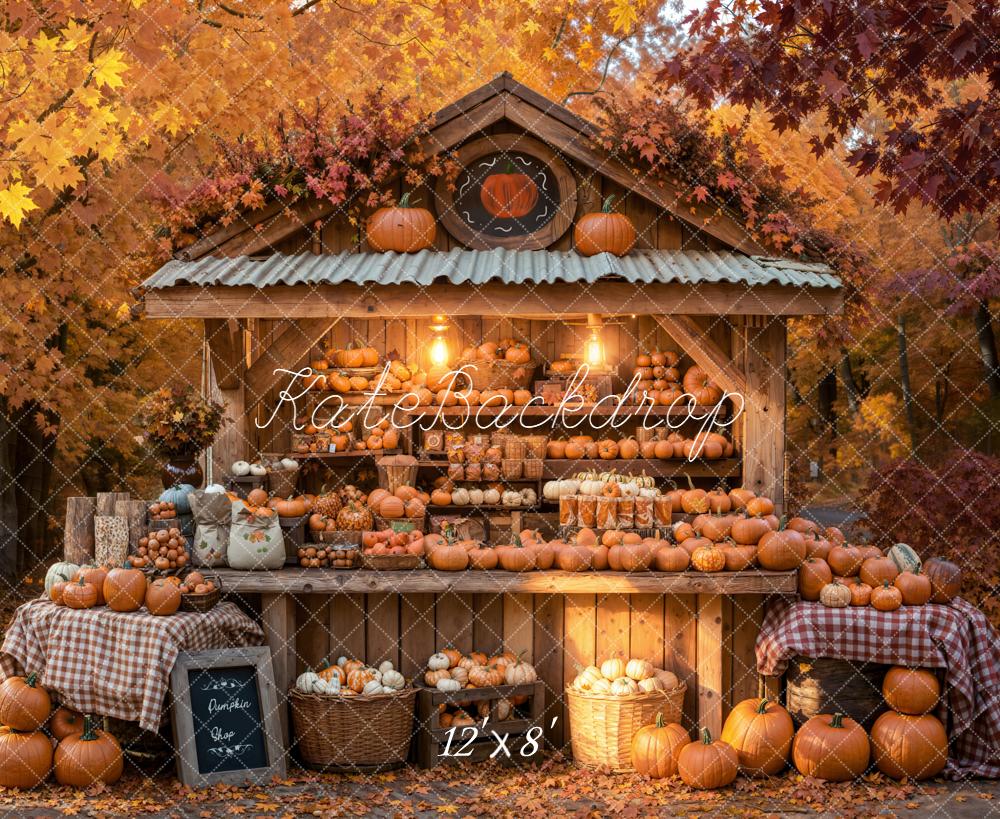 Kate Autumn Pumpkin Market Stall Fleece Backdrop Designed by Emetselch