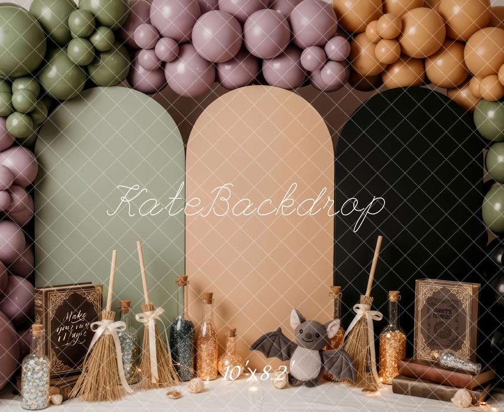 Kate Halloween Brooms Balloons Arched Panels Backdrop Designed by Patty Robert