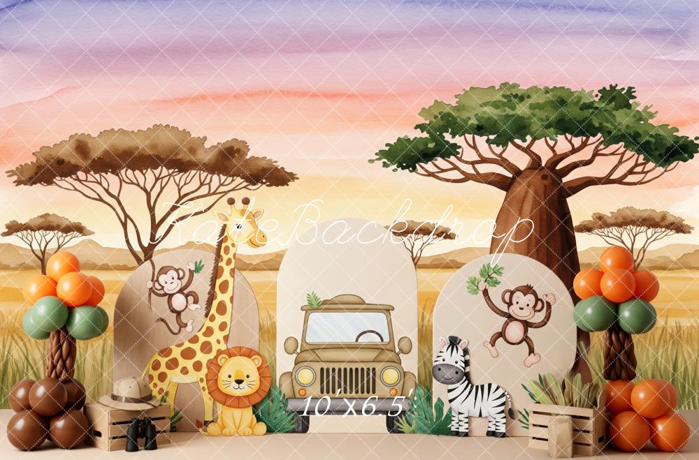 Kate Jungle Cartoon Animals Safari Trees Backdrop Designed by Patty Robert