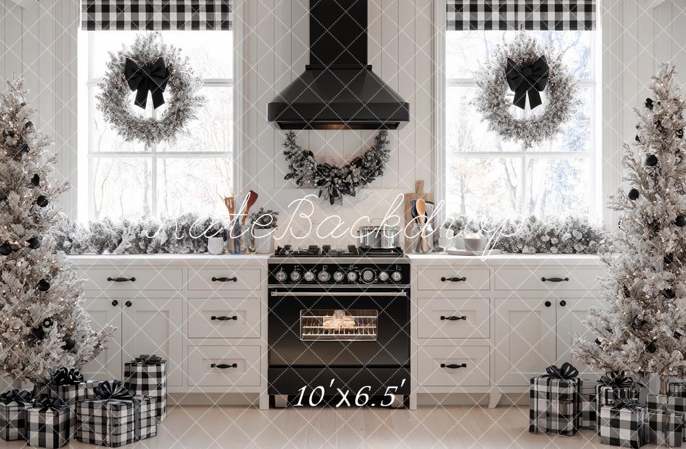 Kate Christmas Kitchen Trees Plaid Gifts Backdrop Designed by Ashley Paul