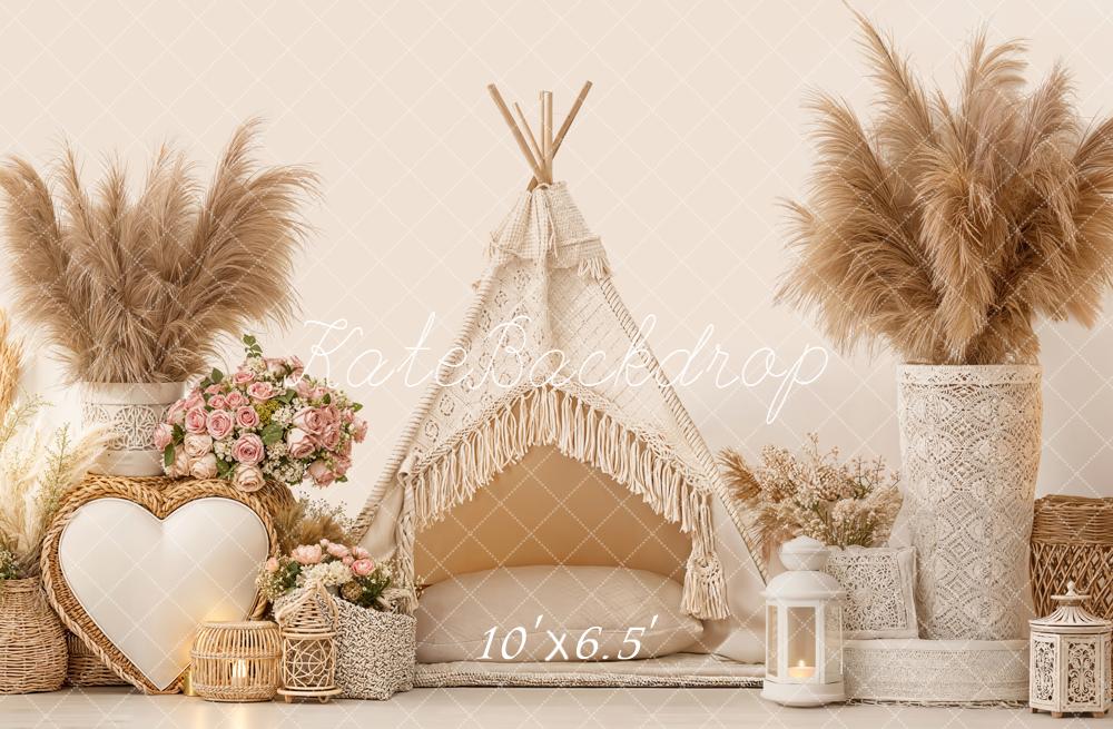 Kate Boho Teepee Pampas Grass Neutral Backdrop Designed by Emetselch -UK