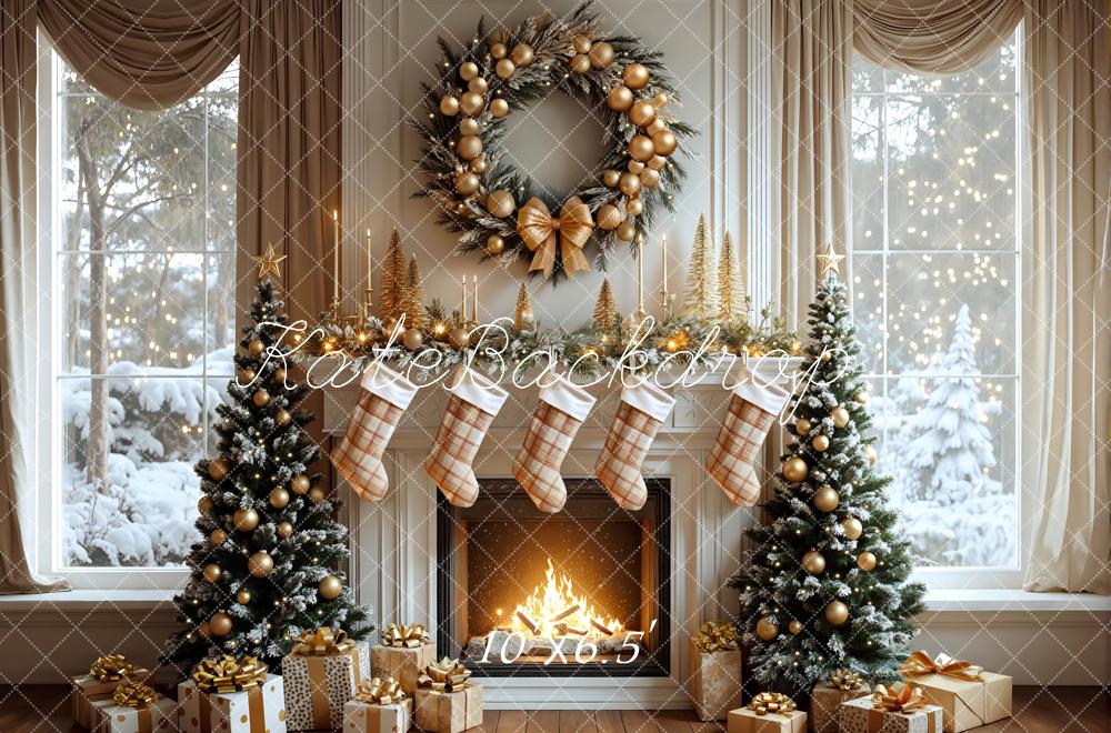 Kate Christmas Fireplace Stockings Trees Backdrop Designed by Mini MakeBelieve -UK