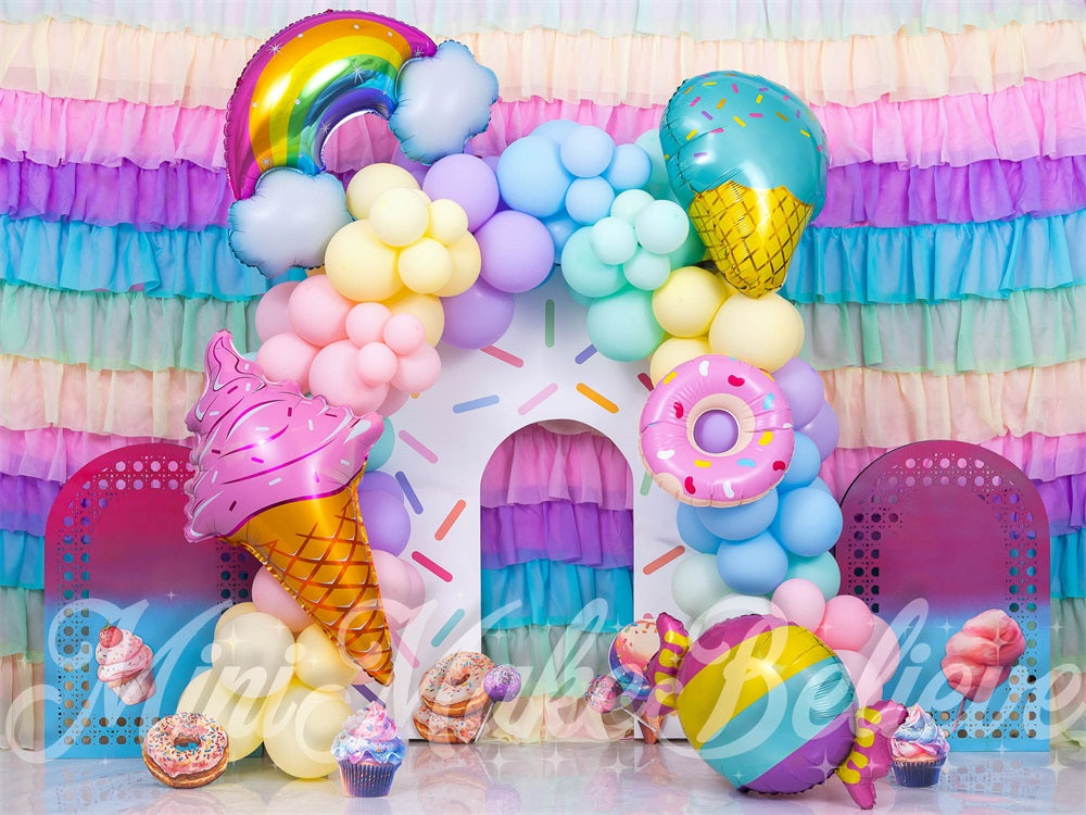 Kate Cake Smash Ice Cream Balloons Arch Backdrop Designed by Mini MakeBelieve -UK