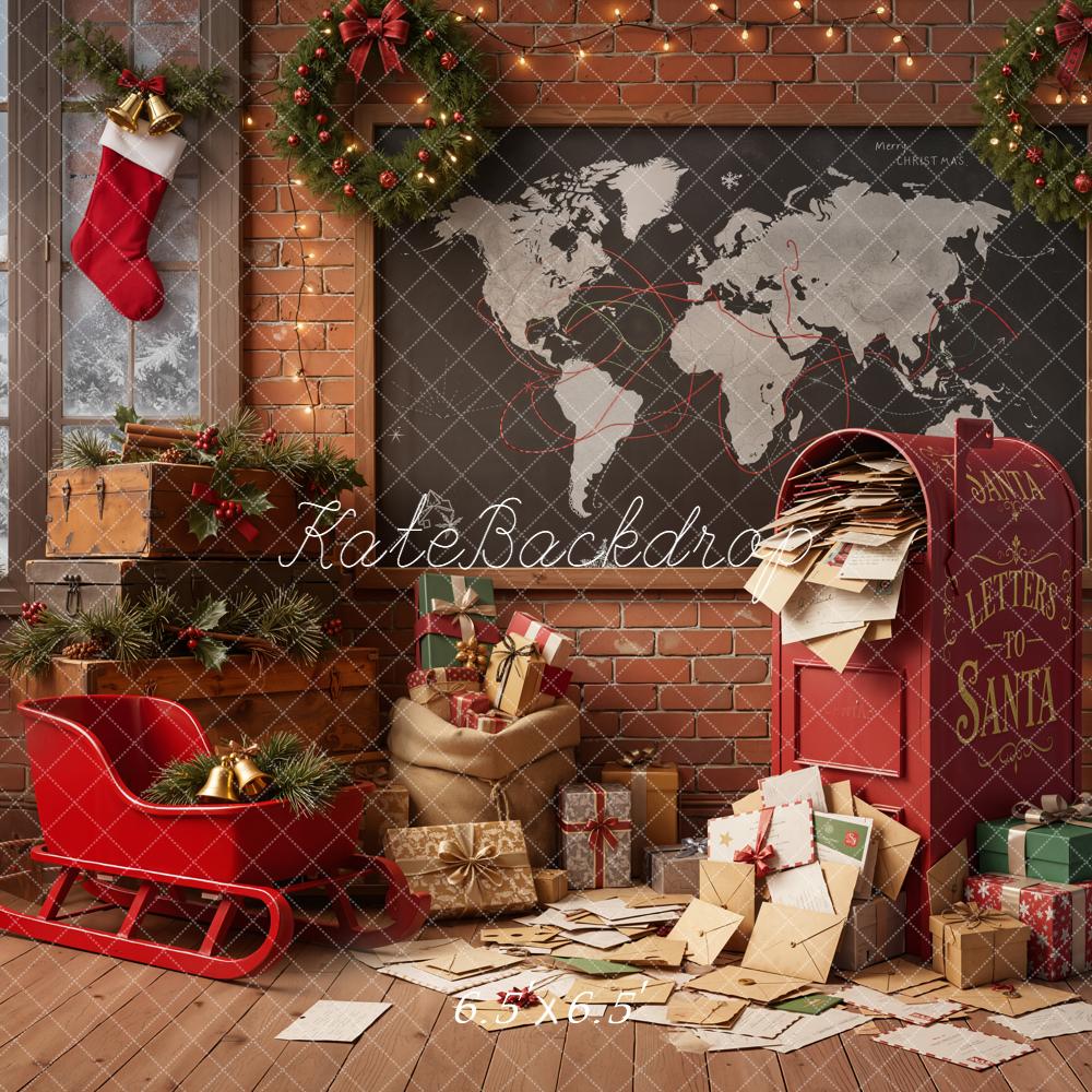 Kate Christmas Letters To Santa Sleigh Map Backdrop Designed by Emetselch
