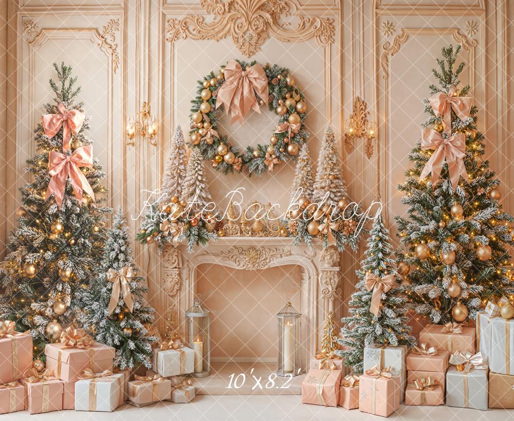 Kate Christmas Pink Bows Present Trees Backdrop Designed by Emetselch
