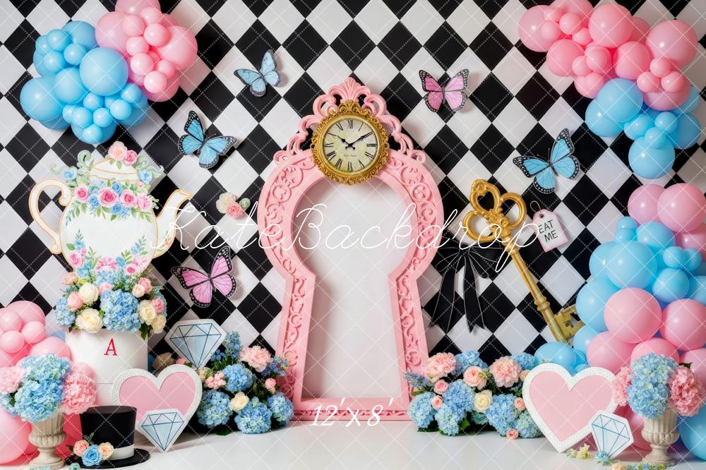 Kate Fantasy Clock Teapot Butterflies Balloons Backdrop Designed by Patty Robert
