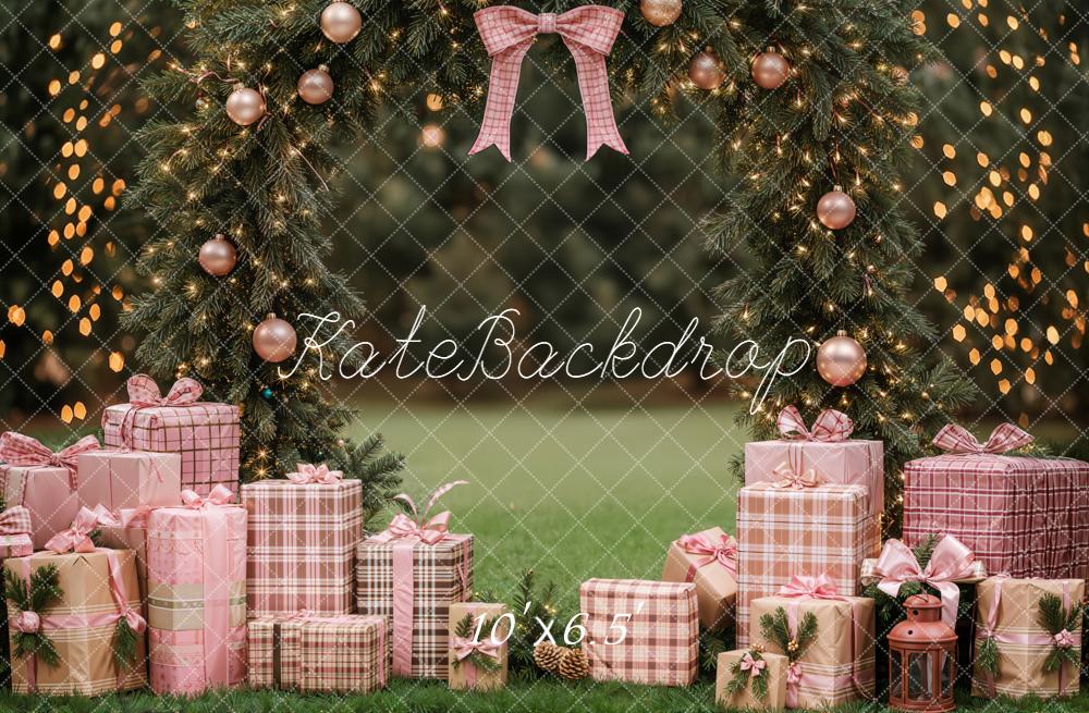 Kate Christmas Arch Pink Bow Presents Fleece Backdrop Designed by Emetselch -UK