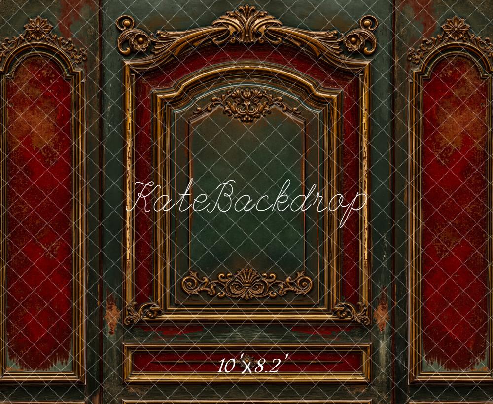 Kate Vintage Ornate Wall Red Green Backdrop Designed by Emetselch -UK