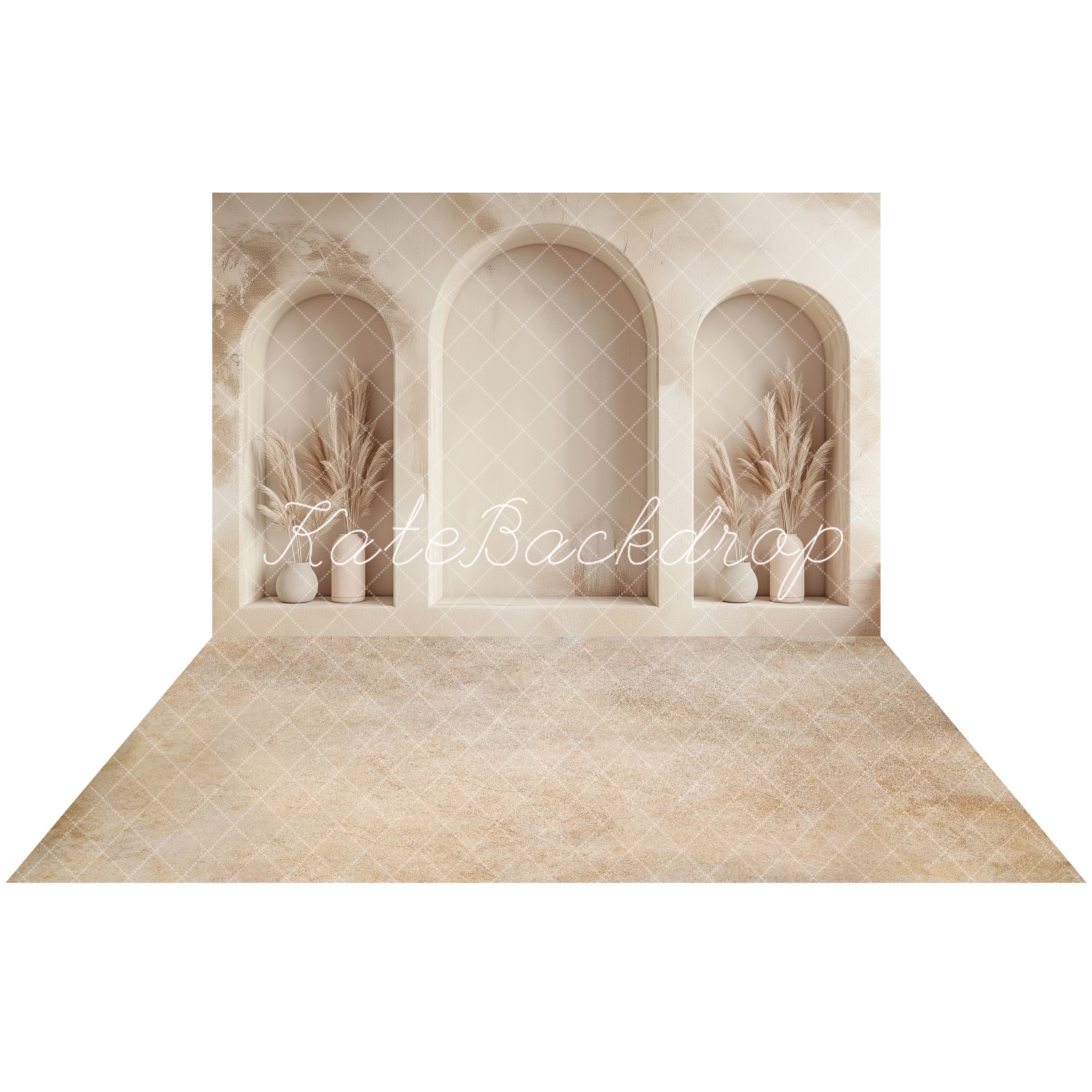 Kate Beige Arched Wall Backdrop+Abstract Cream Beige Floor Backdrop -UK