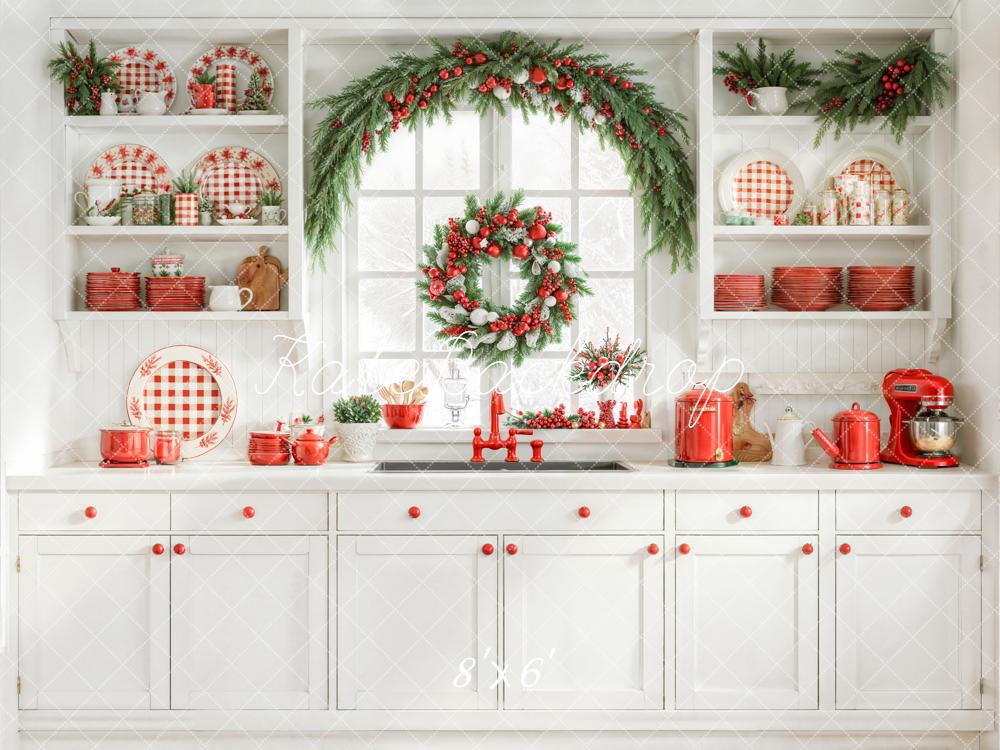 Kate Christmas Kitchen Garland White Backdrop Designed by Emetselch
