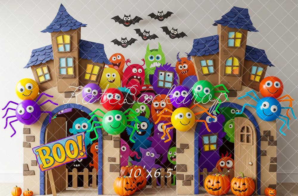 Kate Halloween Haunted House Colourful Spiders Backdrop Designed by Patty Robert