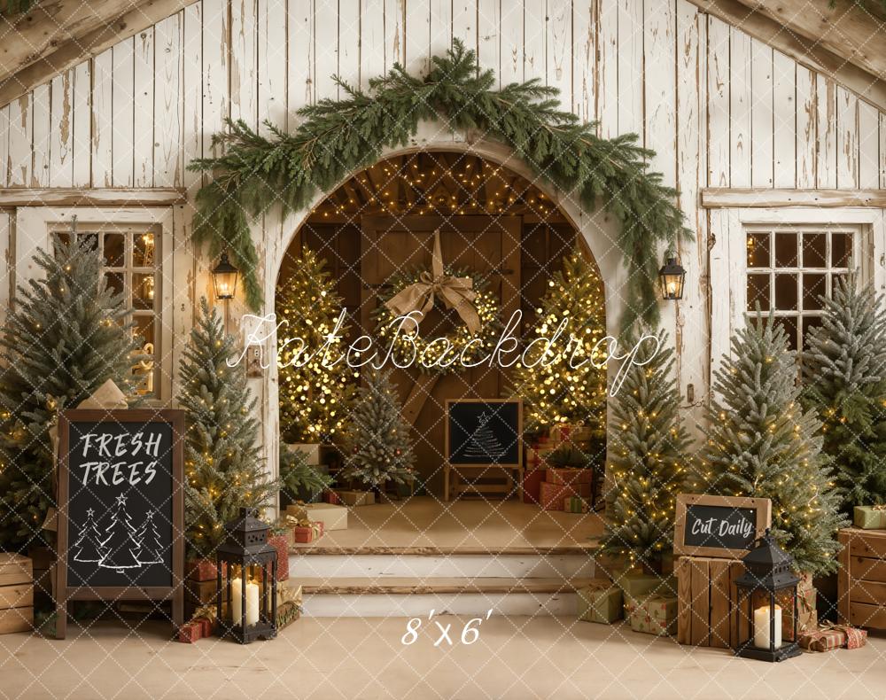 Kate Christmas Farmhouse Fresh Trees Fleece Backdrop Designed by Emetselch -UK