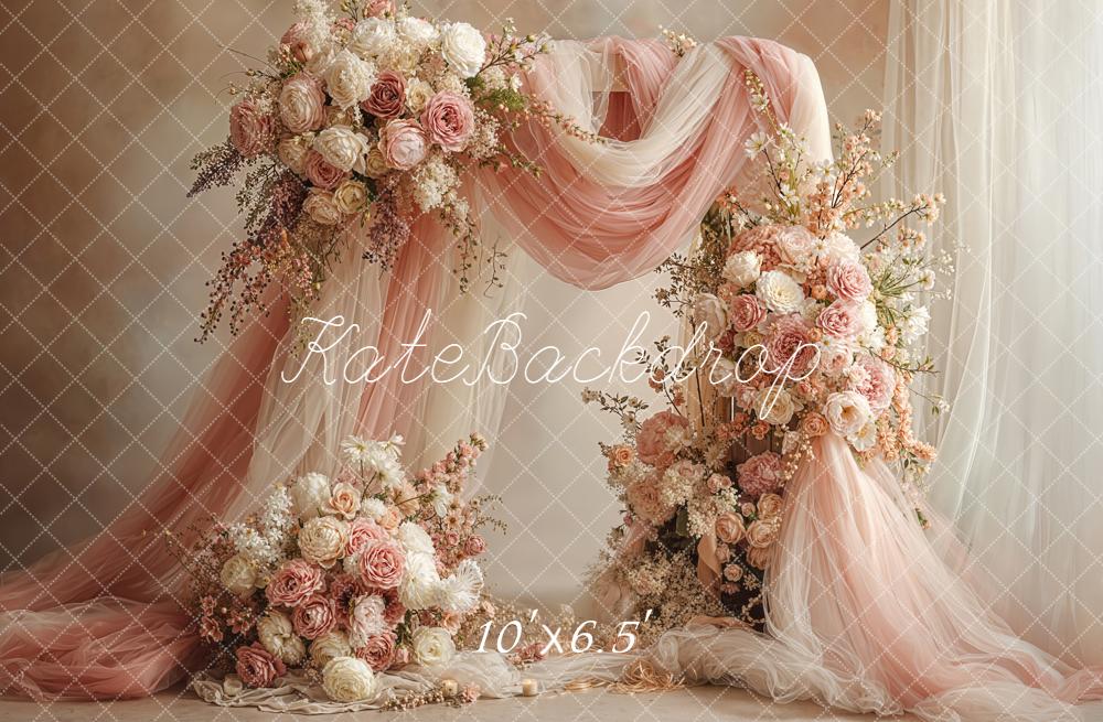 Kate Wedding Floral Arch Pink Drapes Backdrop Designed by Emetselch -UK