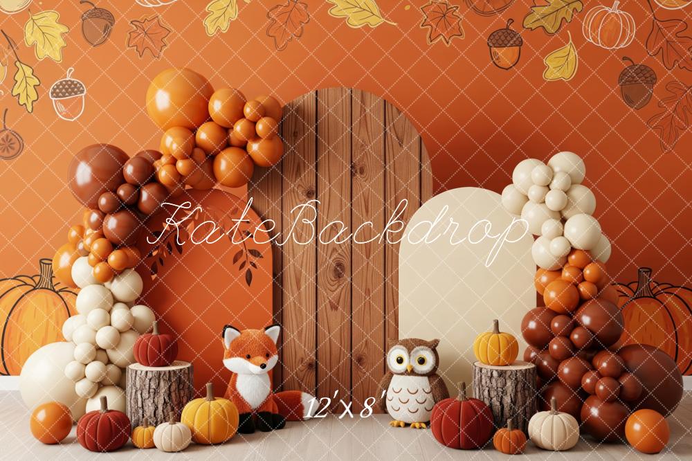 Kate Autumn Leaves Balloons Fox Owl Pumpkins Backdrop Designed by Patty Robert
