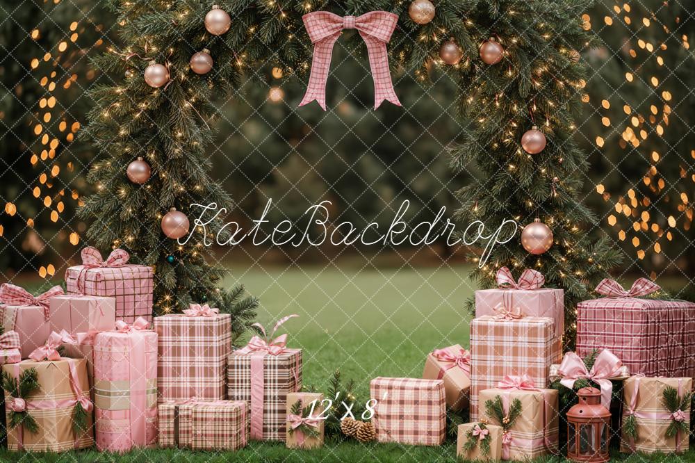 Kate Christmas Arch Pink Bow Presents Fleece Backdrop Designed by Emetselch -UK