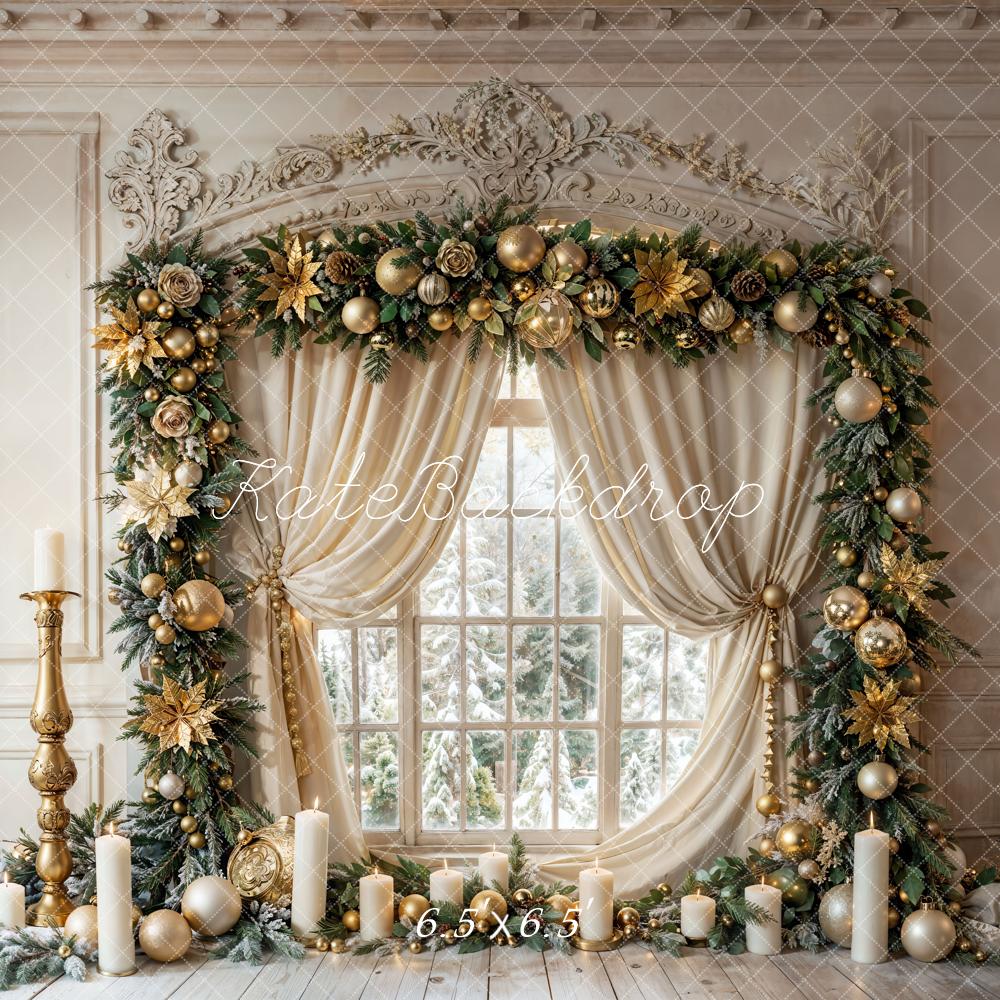 Kate Christmas Vintage White Window Candles Backdrop Designed by Emetselch -UK