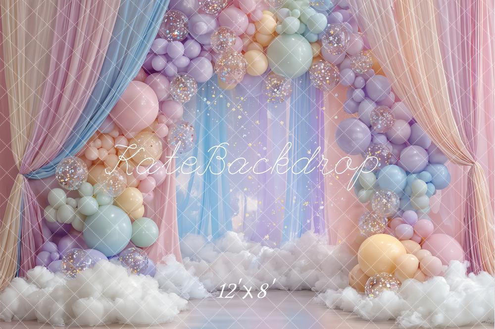Kate Balloon Clouds Curtains Cake Smash Backdrop Designed by Ashley Paul