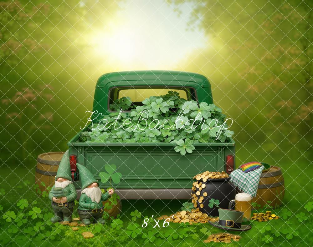 Kate Shamrock Truck Gold Coins Gnomes Fleece Backdrop Designed by Emetselch