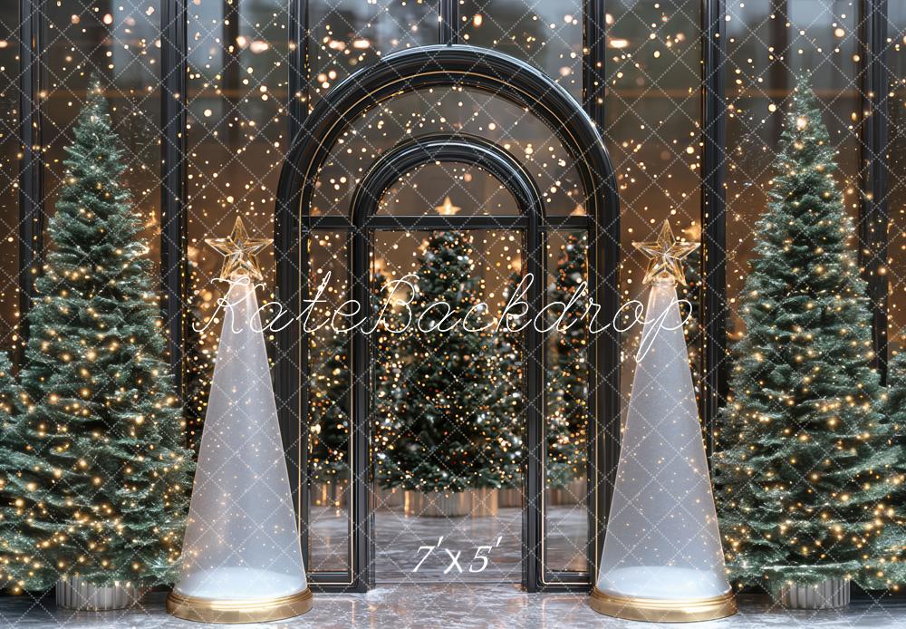 Kate Christmas Trees Arched Windows Star Cones Backdrop Designed by Mini MakeBelieve -UK