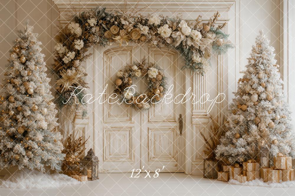 Kate Christmas Floral Arch Snowy Trees Backdrop Designed by Ashley Paul