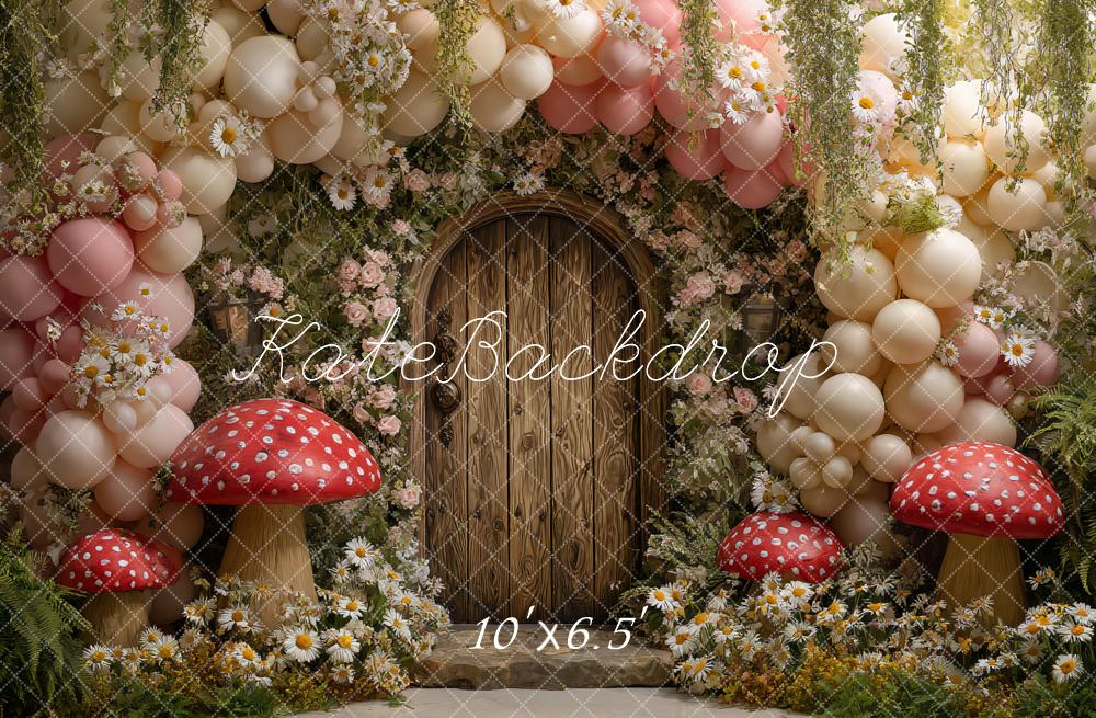 Kate Fairy Fantasy Balloon Arch Mushrooms Backdrop Designed by Ashley Paul