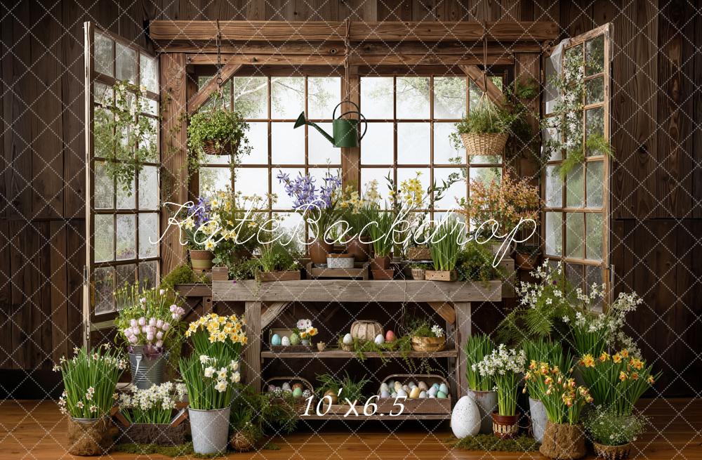 Kate Easter Eggs Spring Plants Rustic Window Backdrop Designed by Emetselch