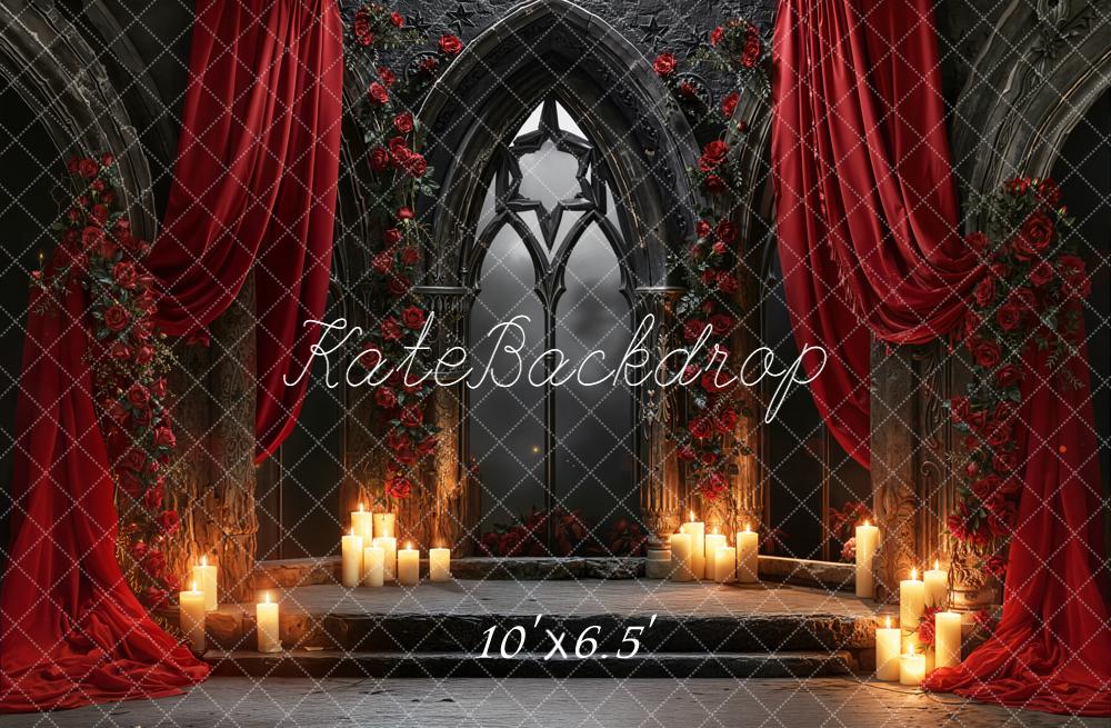 Kate Gothic Arch Roses Candles Drapes Fleece Backdrop Designed by Emetselch -UK