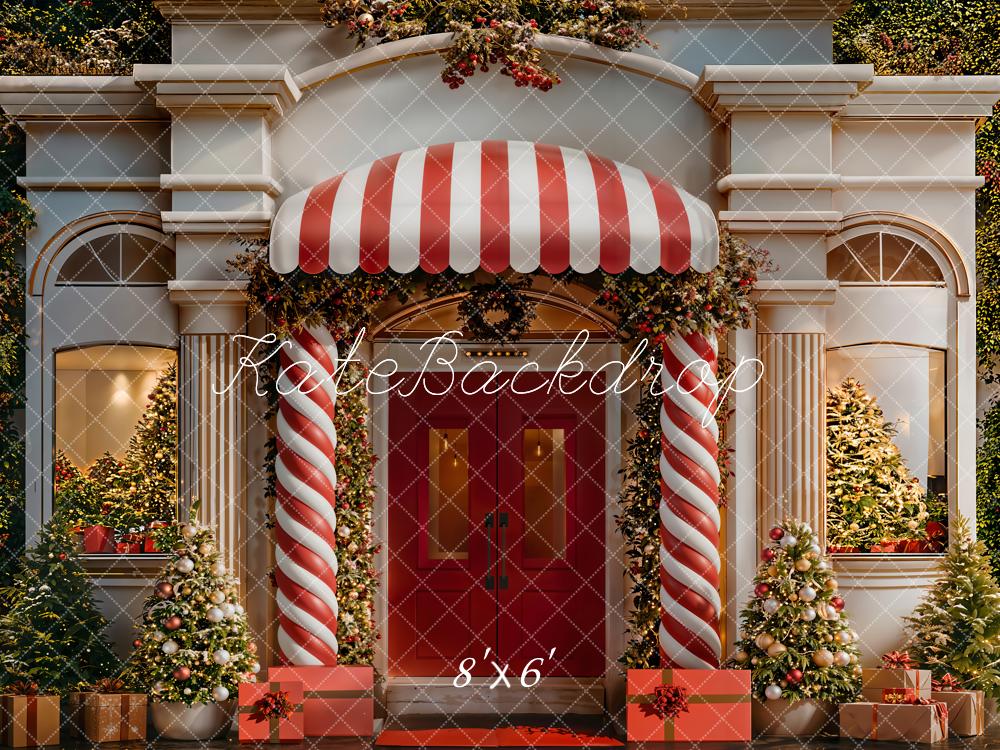 Kate Christmas Candy Cane Red Door Fleece Backdrop Designed by Emetselch