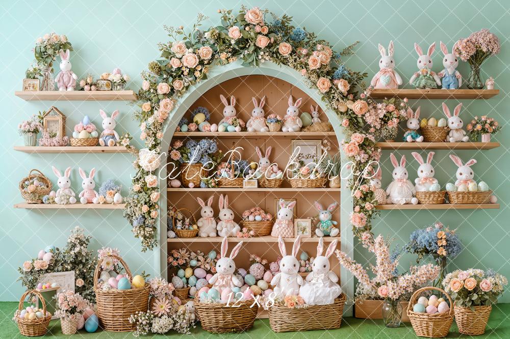 Kate Easter Bunny Floral Arch Shelves Backdrop Designed by Emetselch