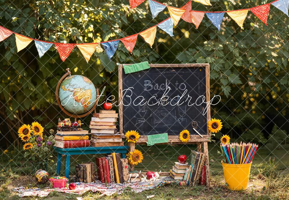 Kate Back To School Blackboard Books Fleece Backdrop Designed by Emetselch -UK