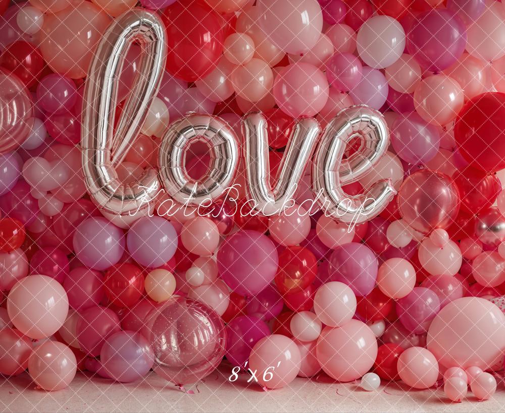 Kate Valentine Love Balloons Pink Red Backdrop Designed by Emetselch