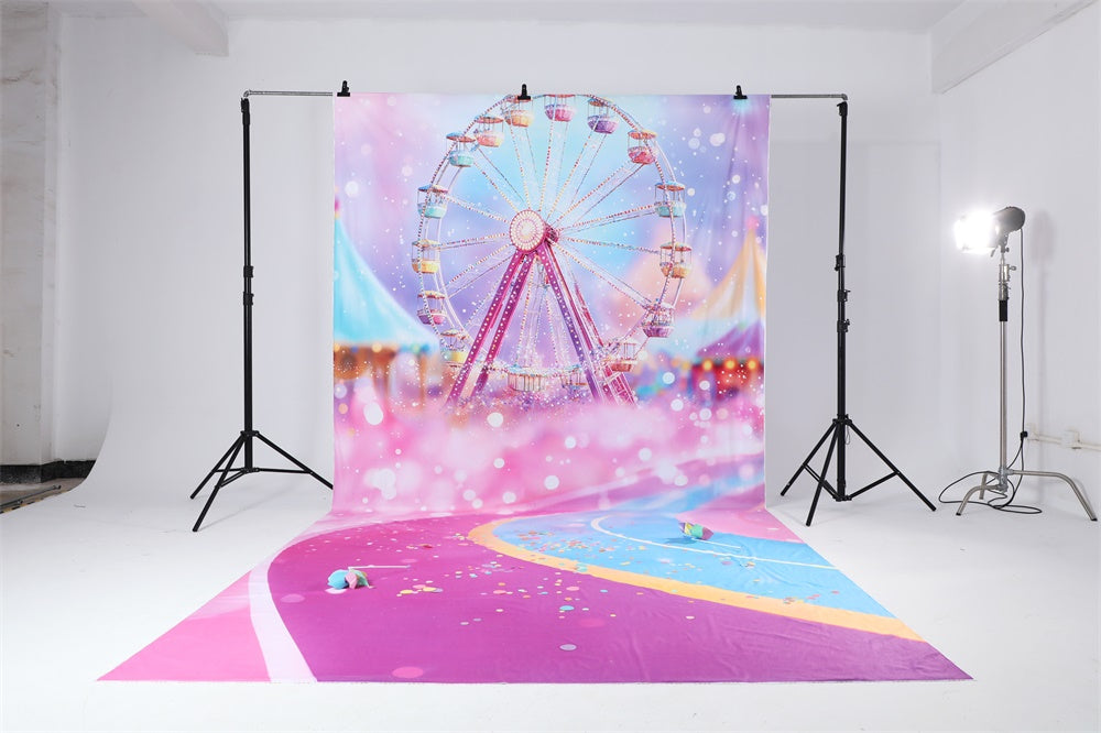 Kate Sweep Carnival Ferris Wheel Pink Backdrop Designed by Emetselch