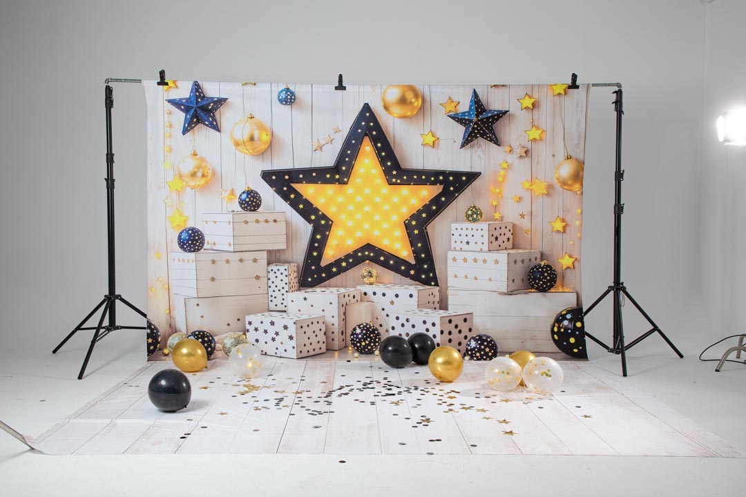 Kate Birthday Star Lights Gift Boxes Wall Backdrop Designed by Emetselch