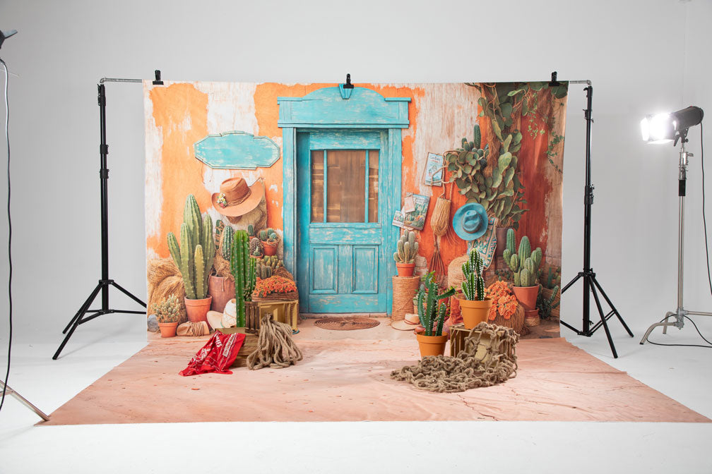 Kate Western Cowboy Desert Cactus Door Backdrop Designed by Emetselch