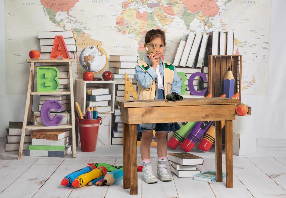 Kate Back to School World Map Backdrop Designed by Emetselch -UK