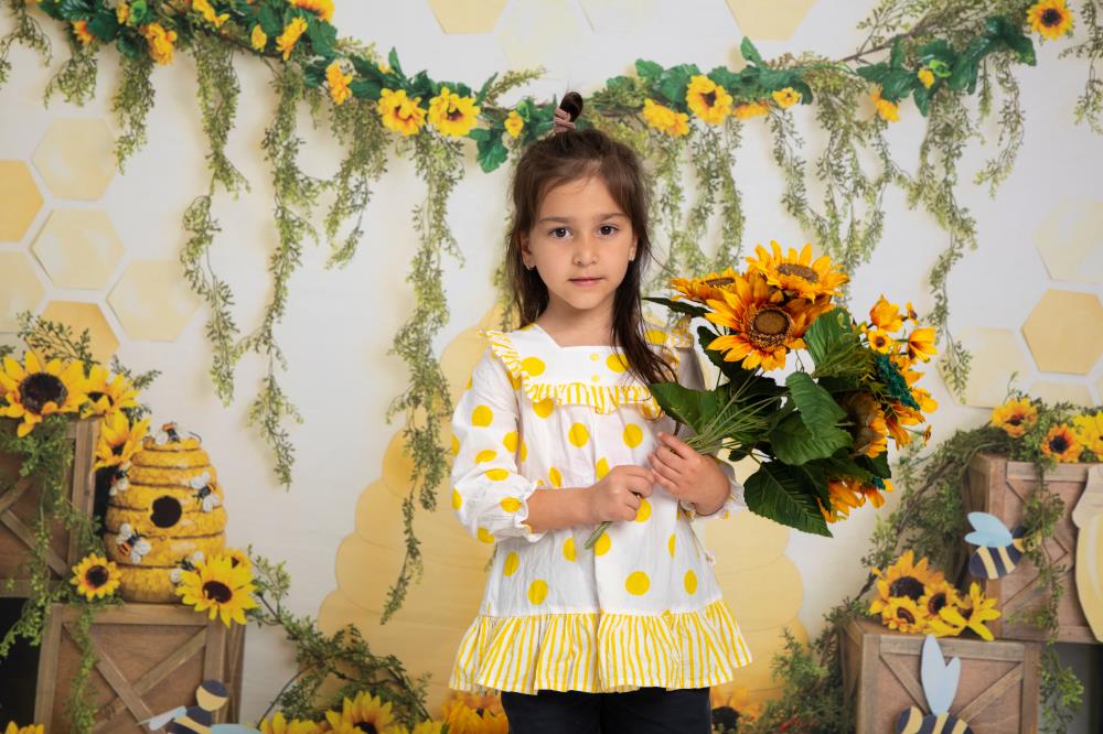 Kate Summer Honey Bee Sunflower Backdrop Designed by Megan Leigh Photography