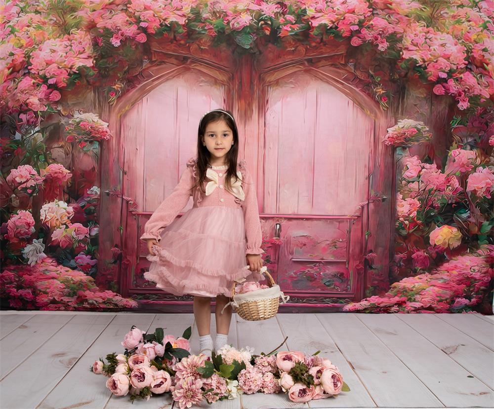 Kate Oil Painting Pink Flower Door Backdrop for Photography -UK