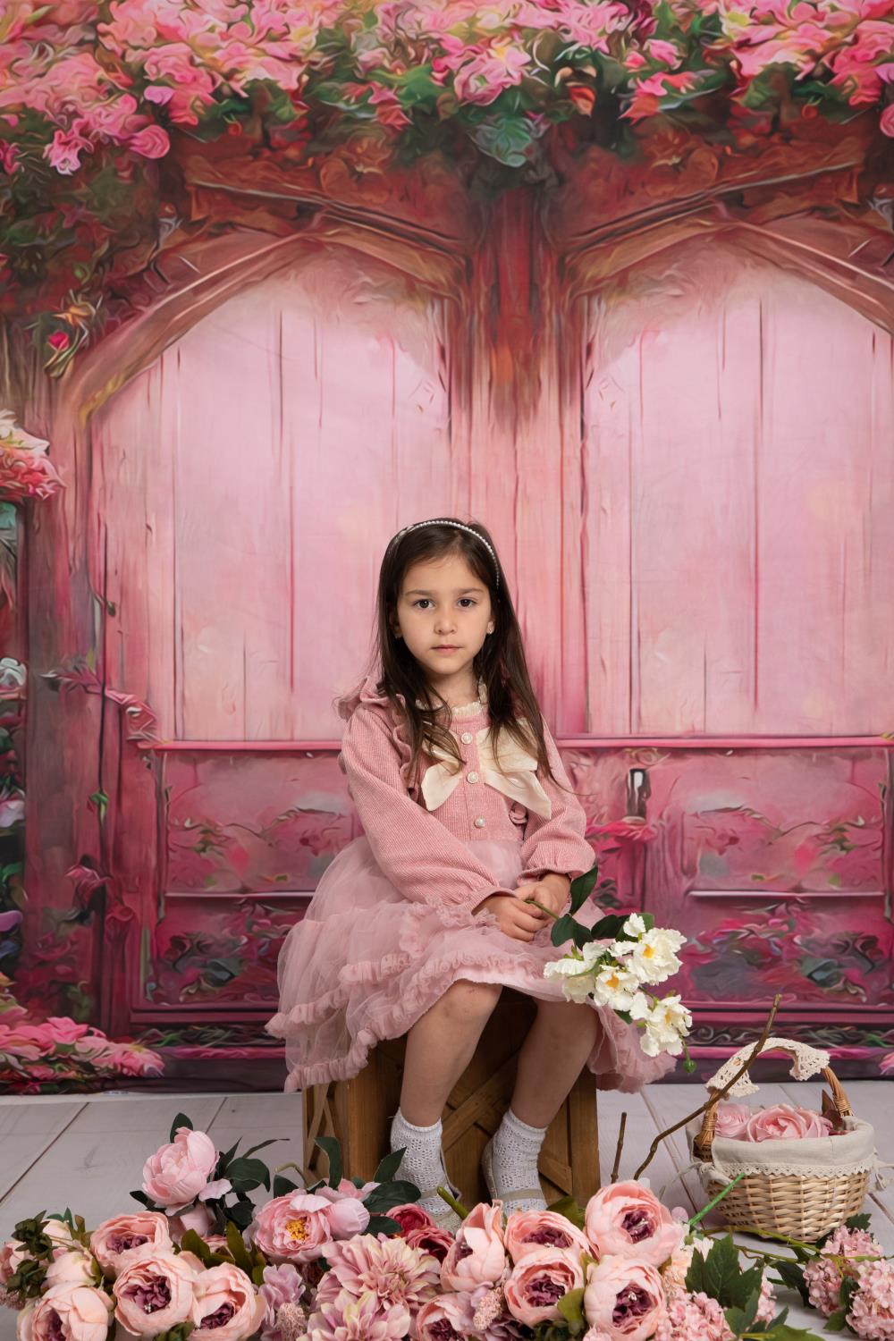 Kate Oil Painting Pink Flower Door Backdrop for Photography -UK
