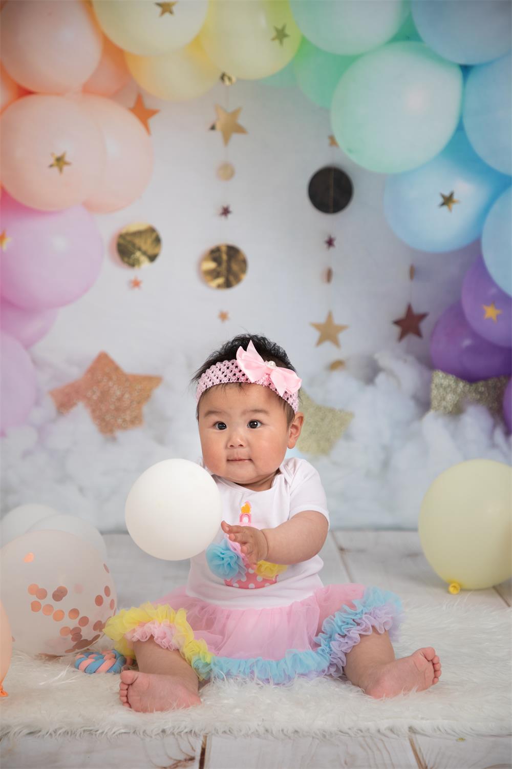Kate Rainbow Balloons Garland Children Cake Smash Backdrop Designed by Megan Leigh Photography -UK