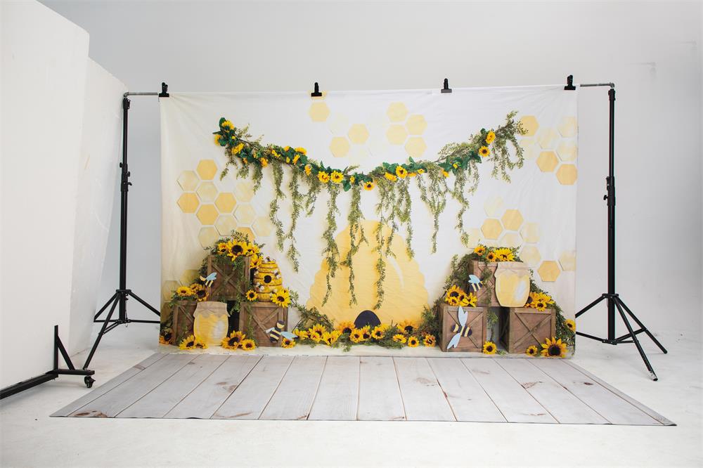 Kate Summer Honey Bee Sunflower Backdrop Designed by Megan Leigh Photography