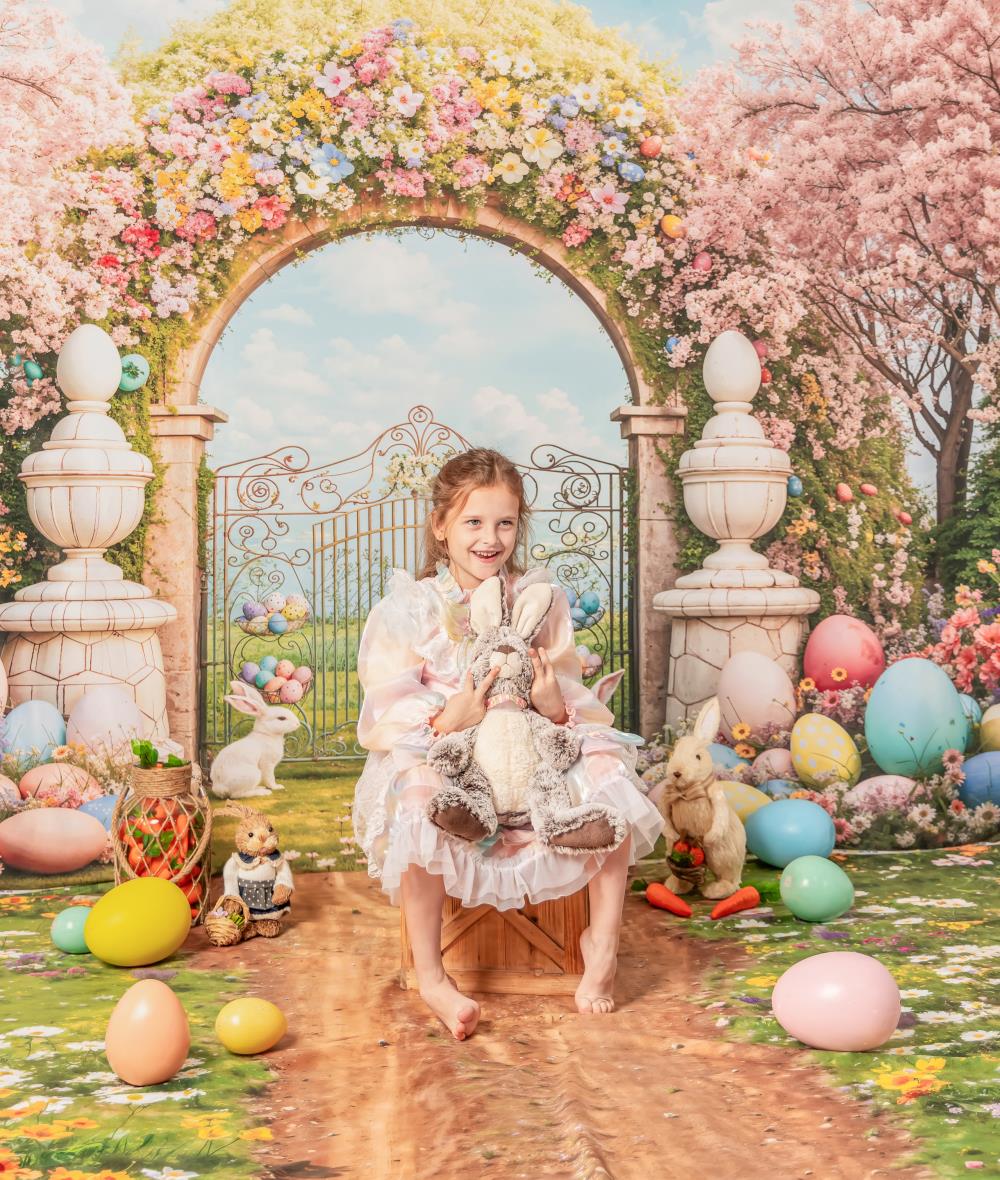 Kate Easter Bunny Colorful Flowers Arch Backdrop Designed by Chain Photography -UK