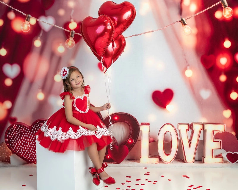 Kate Valentine Hearts LOVE Lights Backdrop Designed by Emetselch
